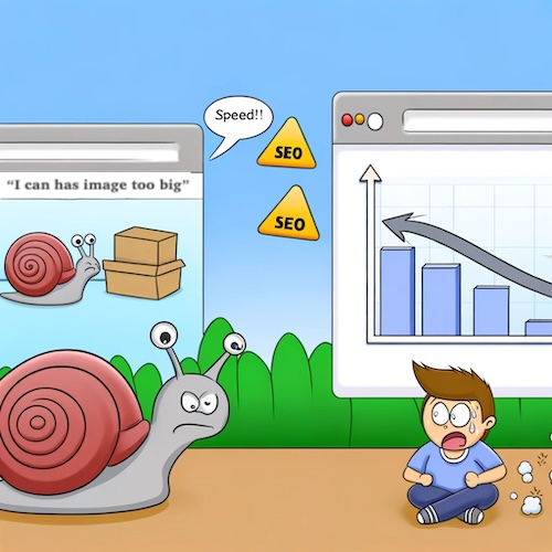 a snail is shown illustrating that images over 2mb are bad