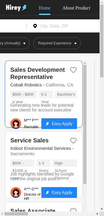 hirey.com mobile screenshot b2b website scoring