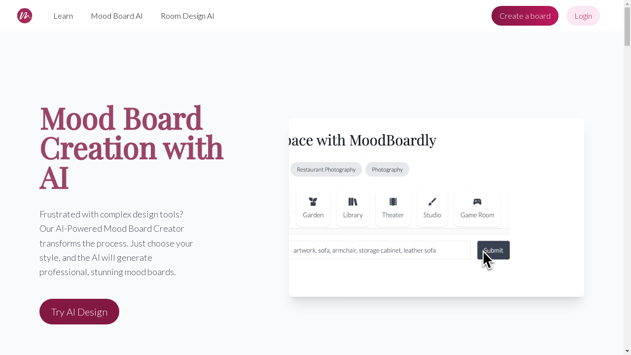moodboardai.com desktop screenshot b2b webiste scoring